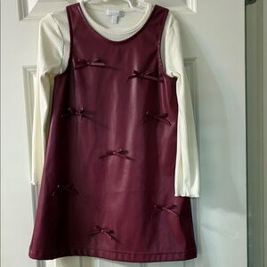 btween Burgundy Dress with Bow Accents and cream undershirt 4T
